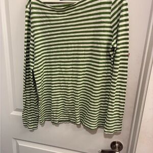 Green and White Striped Long Sleeve Tee